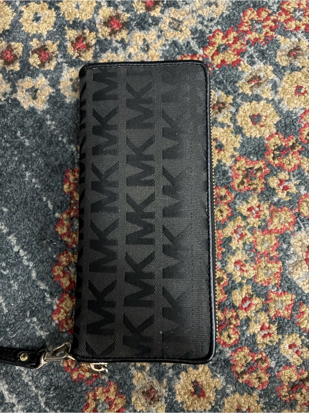 Michael Kors Black MK Logo Zip-Around Wristlet Wallet with Gold Plaque - Picture 6 of 6